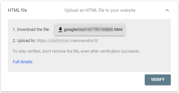 Domeno verefikacija html failo pagalba