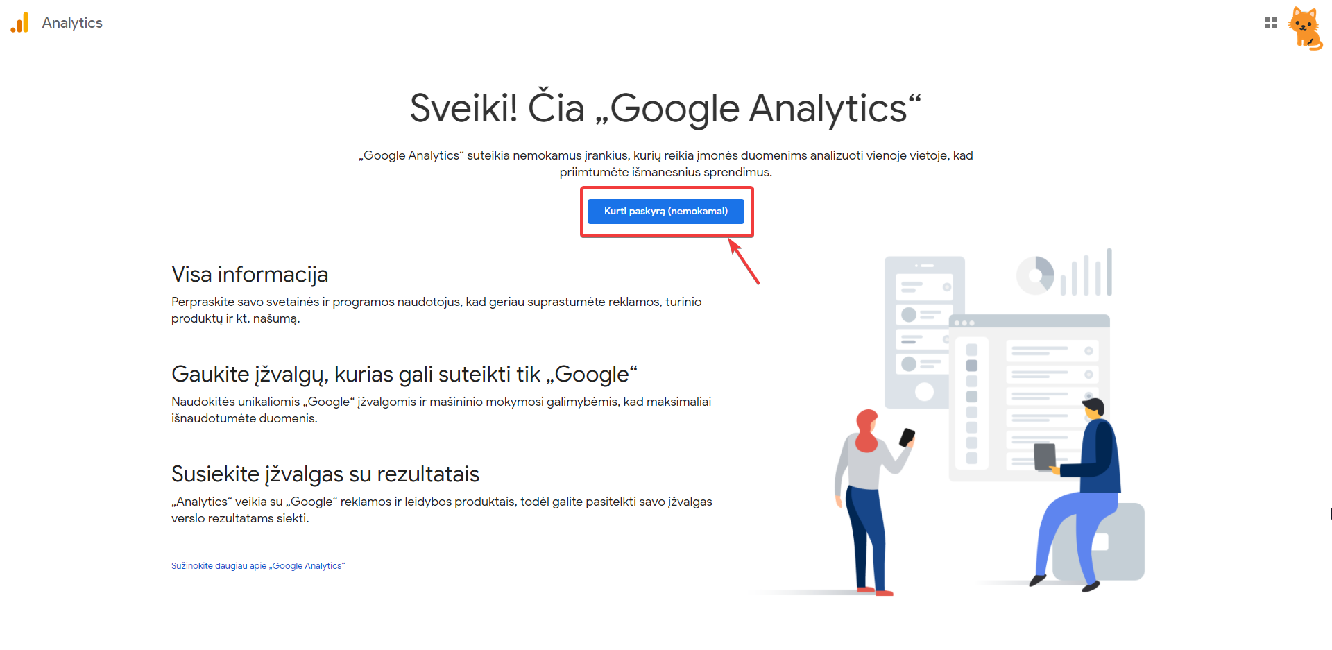 Google analytics pajungimas žingsnis 1